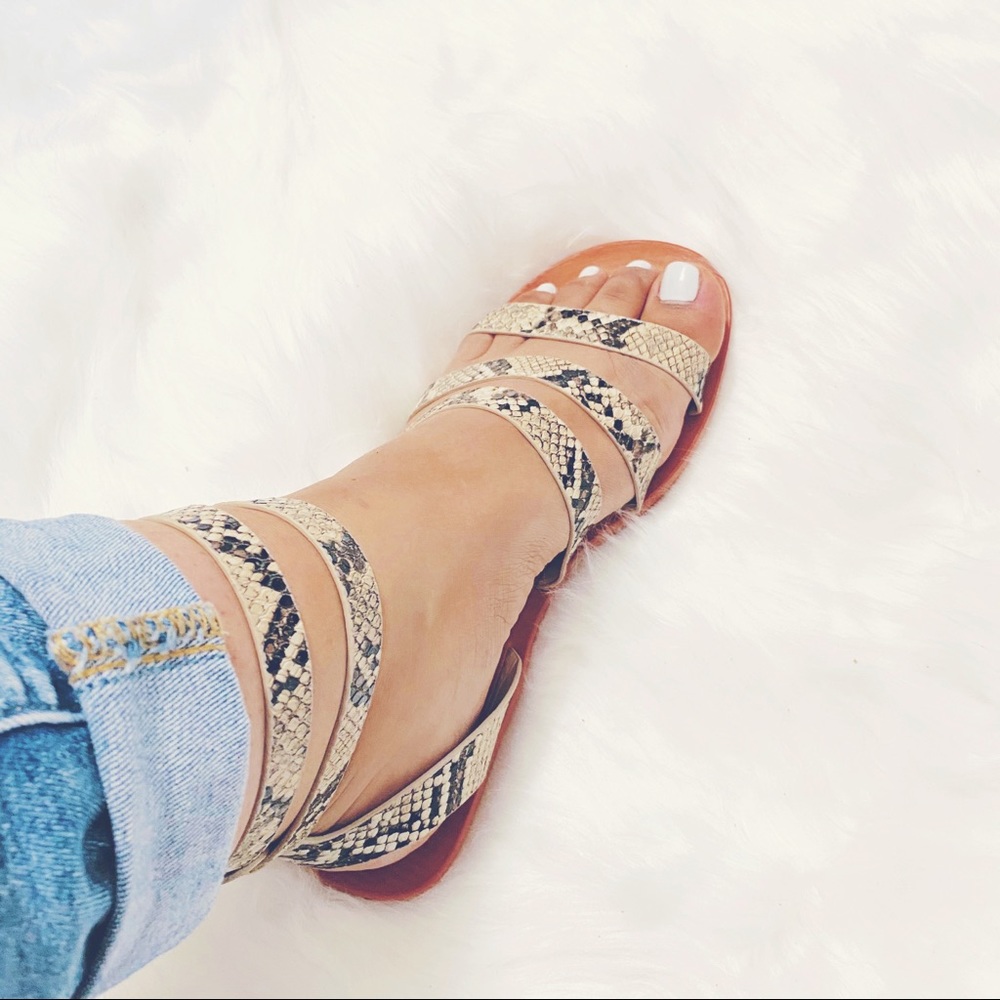 Snake Print Ankle Strap Sandals - Picture 4 of 7